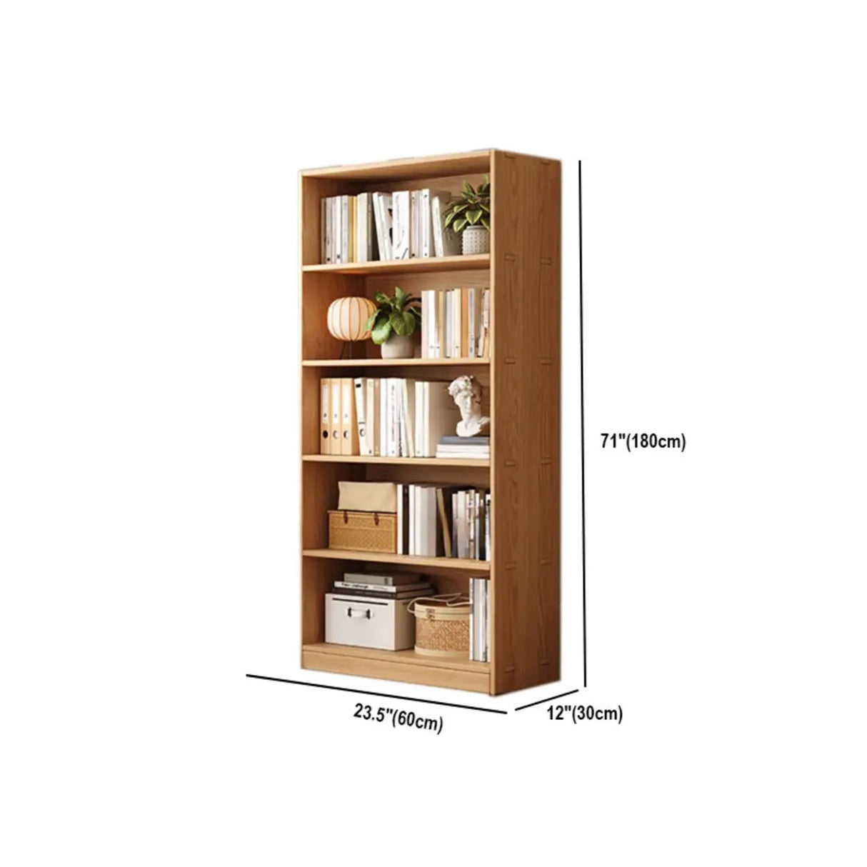 Rustic Natural Finish Adjustable Shelves Wood Bookcase Image - 39