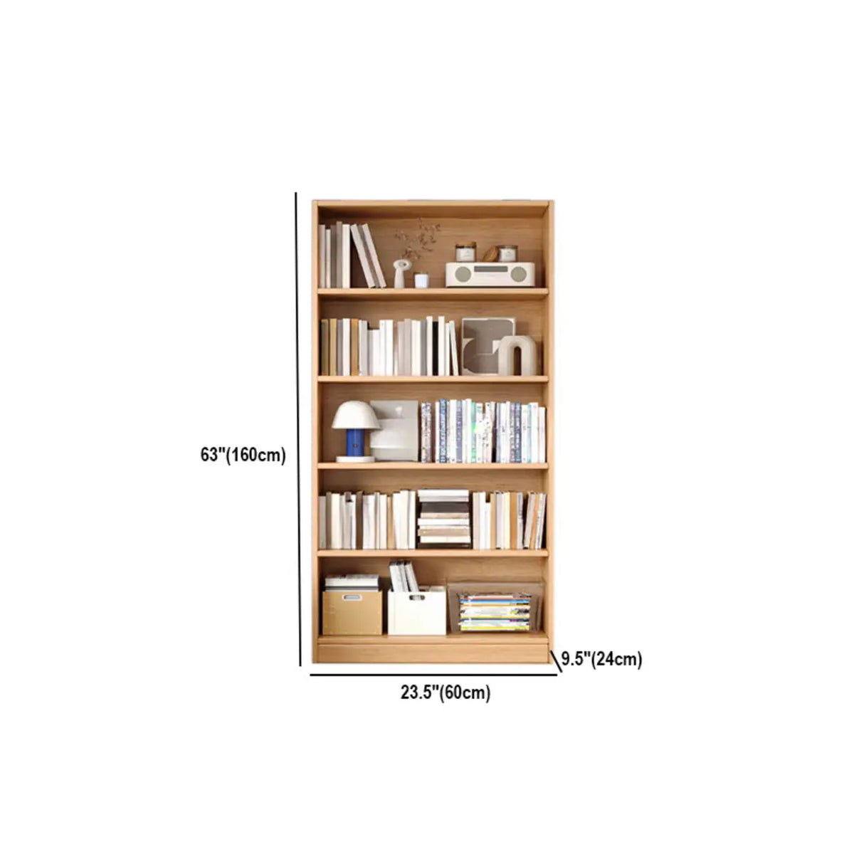 Rustic Natural Finish Adjustable Shelves Wood Bookcase Image - 42