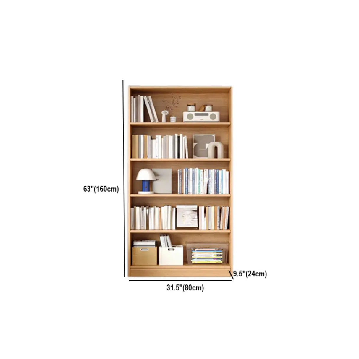 Rustic Natural Finish Adjustable Shelves Wood Bookcase Image - 43