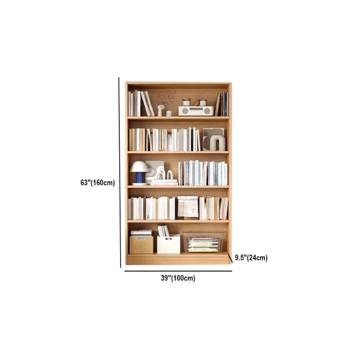 Rustic Natural Finish Adjustable Shelves Wood Bookcase Image - 44