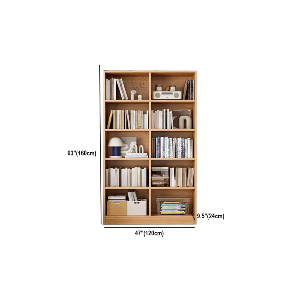 Rustic Natural Finish Adjustable Shelves Wood Bookcase Image - 45