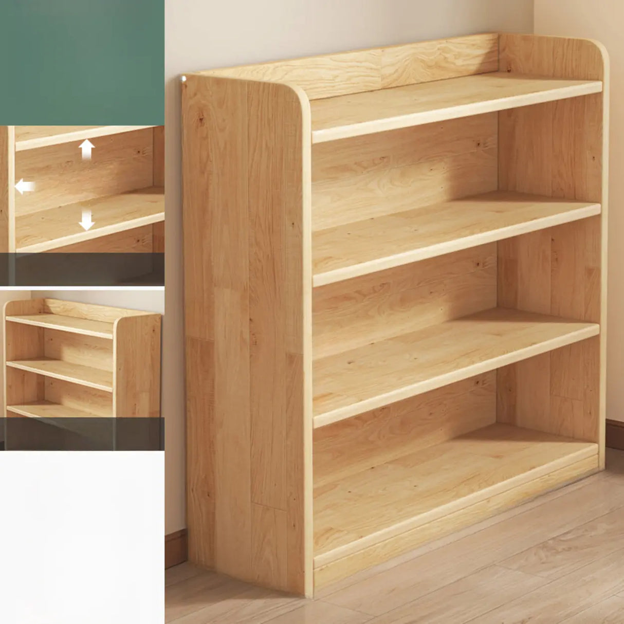 Rustic Natural Finish Adjustable Shelves Wood Bookcase Image - 6
