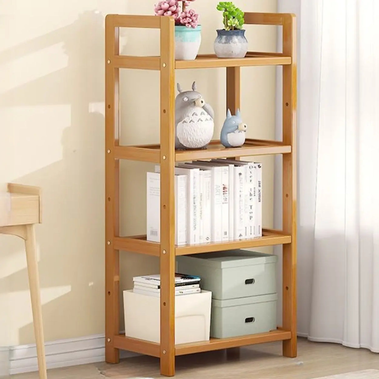 Rustic Natural Finish Bamboo Multi-Layer Bookshelf Image - 11