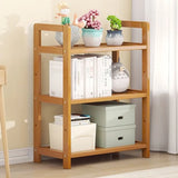 Rustic Natural Finish Bamboo Multi-Layer Bookshelf Image - 12