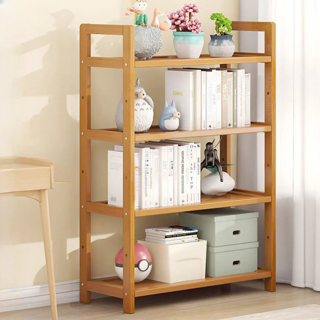 Rustic Natural Finish Bamboo Multi-Layer Bookshelf Image - 13