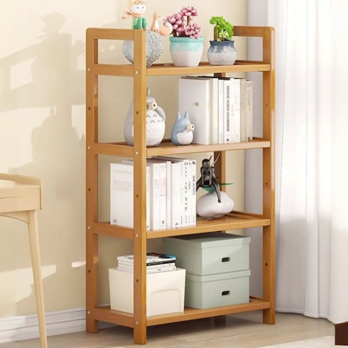 Rustic Natural Finish Bamboo Multi-Layer Bookshelf Image - 15