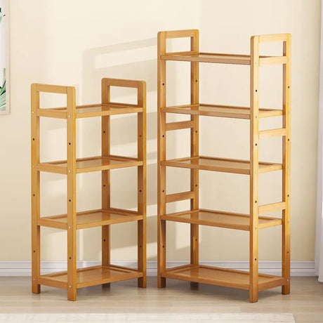 Rustic Natural Finish Bamboo Multi-Layer Bookshelf Image - 1