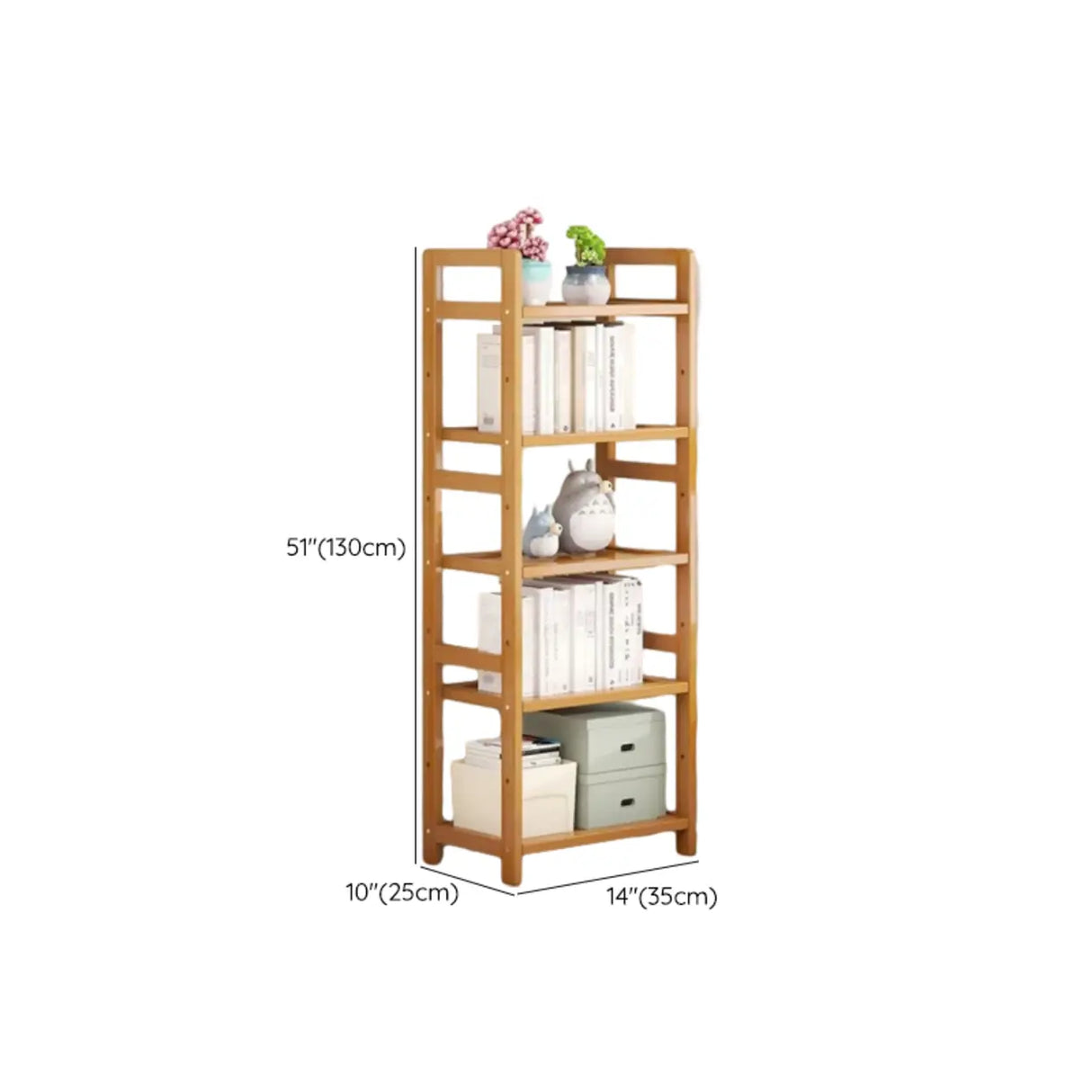 Rustic Natural Finish Bamboo Multi-Layer Bookshelf Image - 25