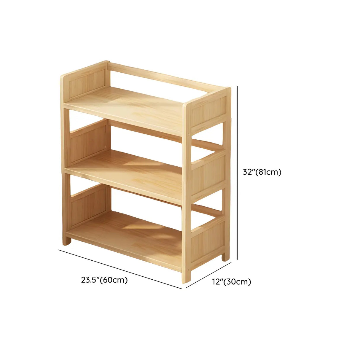 Rustic Natural Finish Pine Open Back Storage Bookcase 