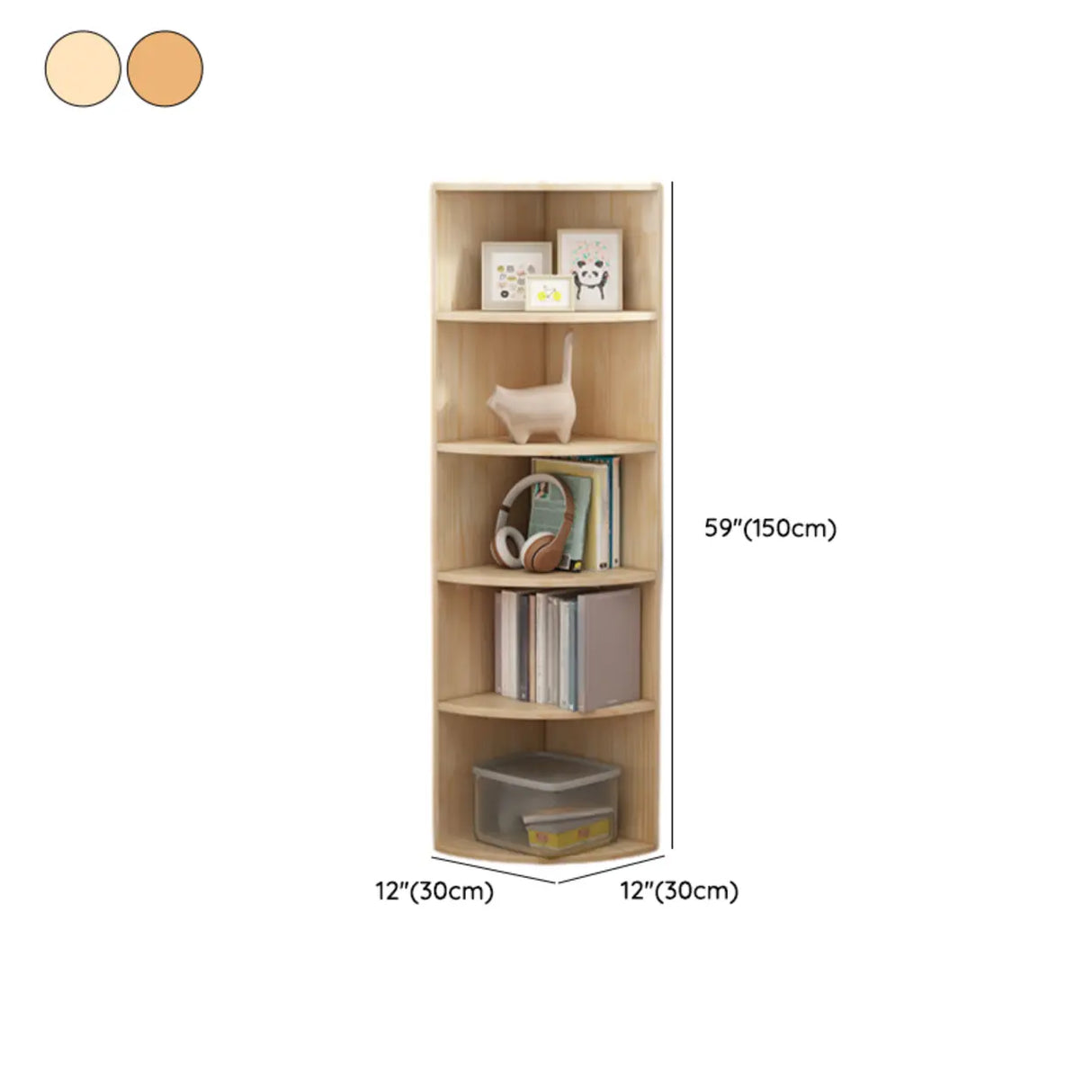 Rustic Natural Finish Triangle Vertical Corner Bookcase Image - 18