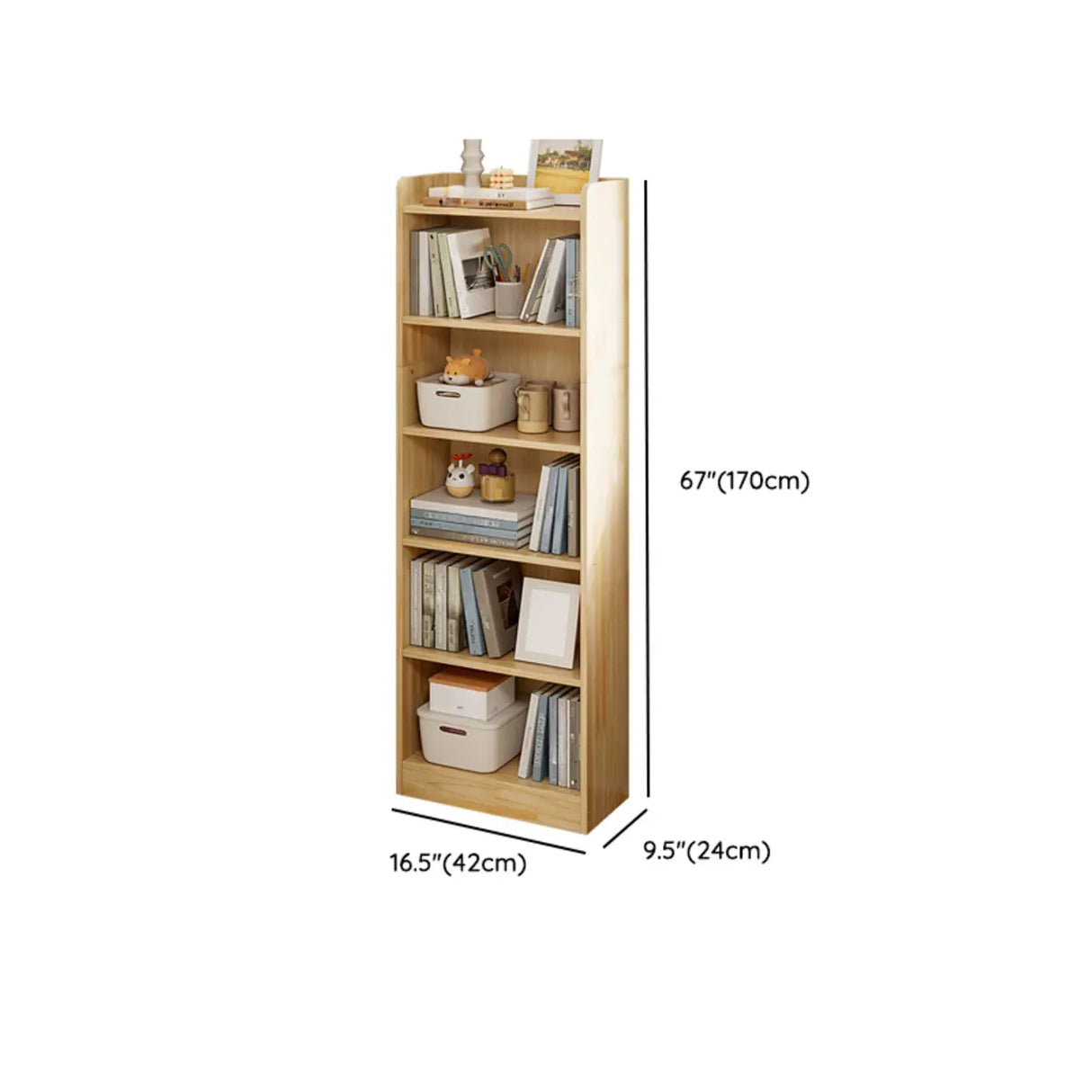 Rustic Natural Finish Vertical Wooden Storage Bookcase 