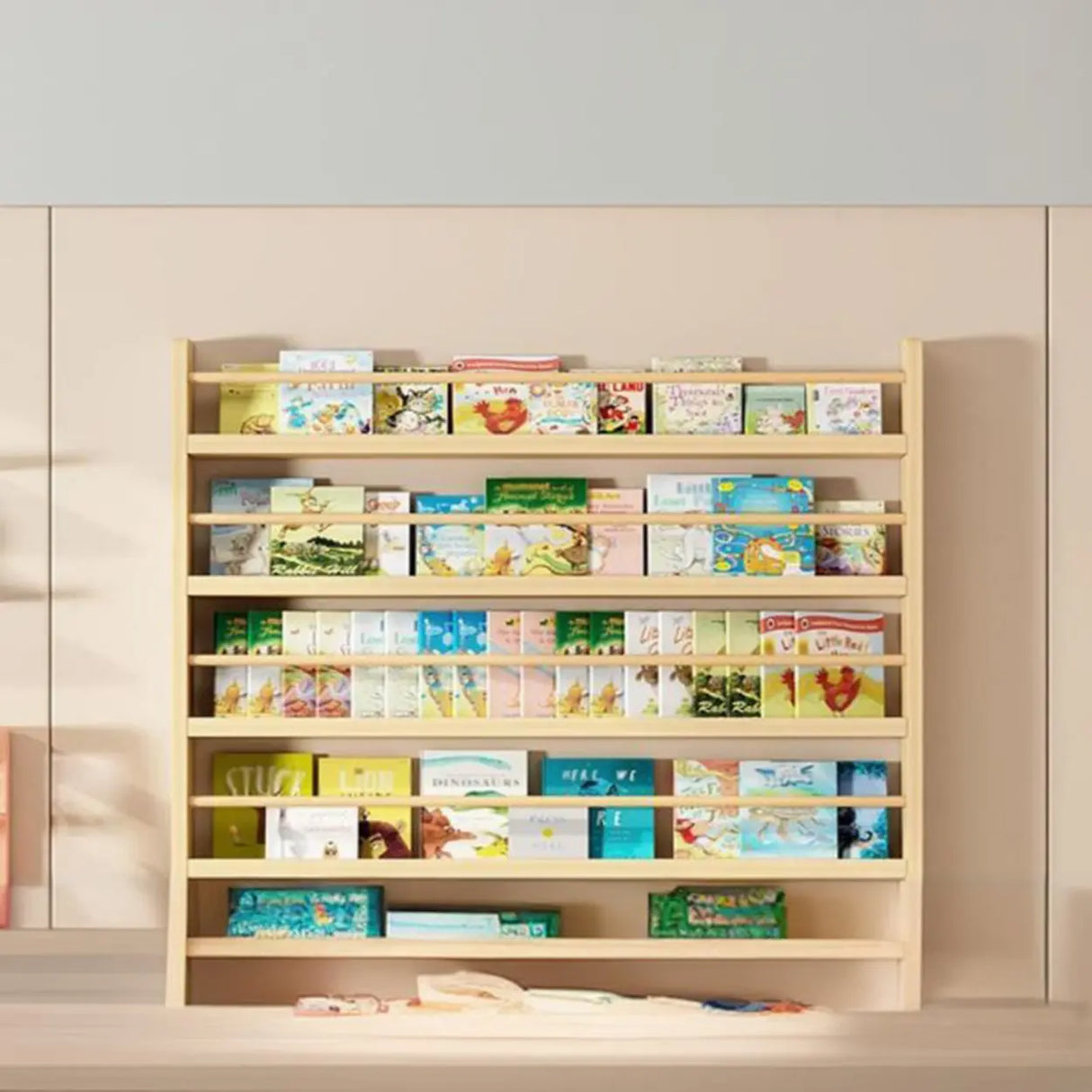 Rustic Natural Finish Wood Vertical Standard Bookcase Image - 1