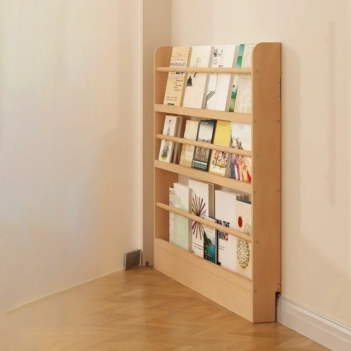 Rustic Natural Finish Wood Vertical Standard Bookcase Image - 11