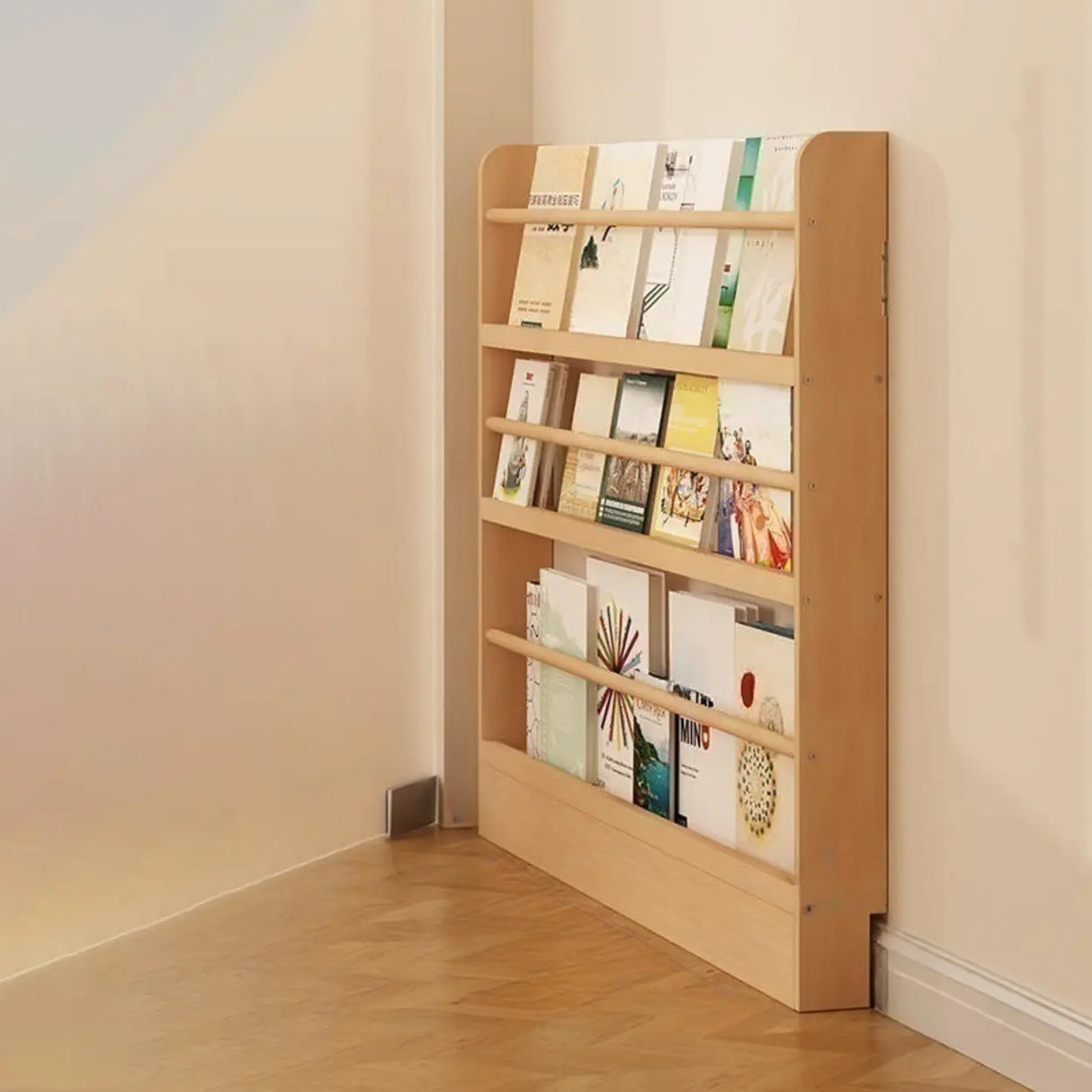 Rustic Natural Finish Wood Vertical Standard Bookcase Image - 13