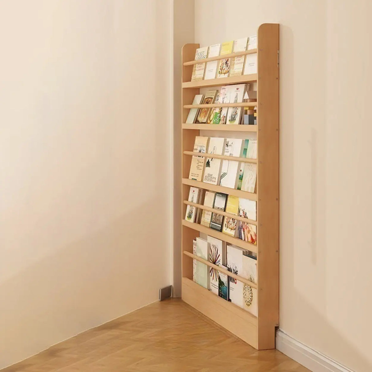 Rustic Natural Finish Wood Vertical Standard Bookcase Image - 17