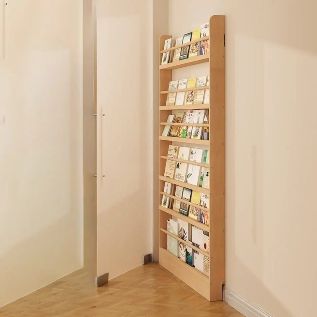 Rustic Natural Finish Wood Vertical Standard Bookcase Image - 18