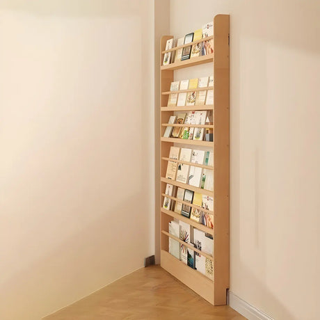 Rustic Natural Finish Wood Vertical Standard Bookcase Image - 19