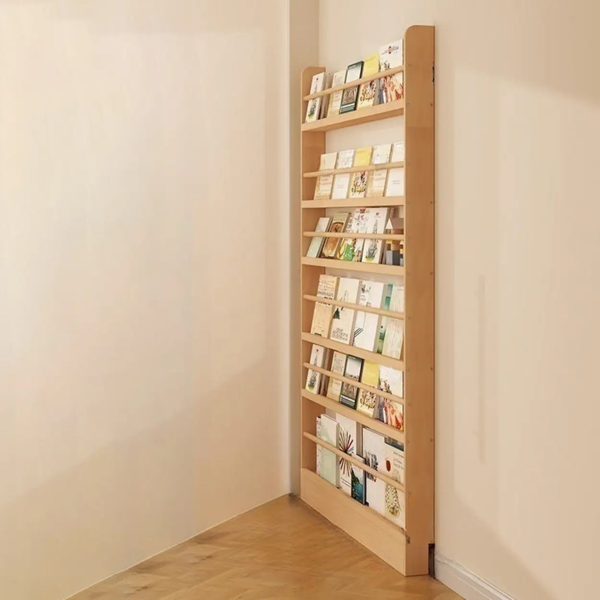 Rustic Natural Finish Wood Vertical Standard Bookcase Image - 20