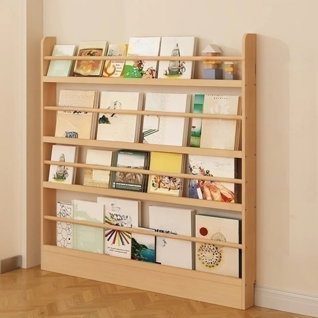 Rustic Natural Finish Wood Vertical Standard Bookcase Image - 4