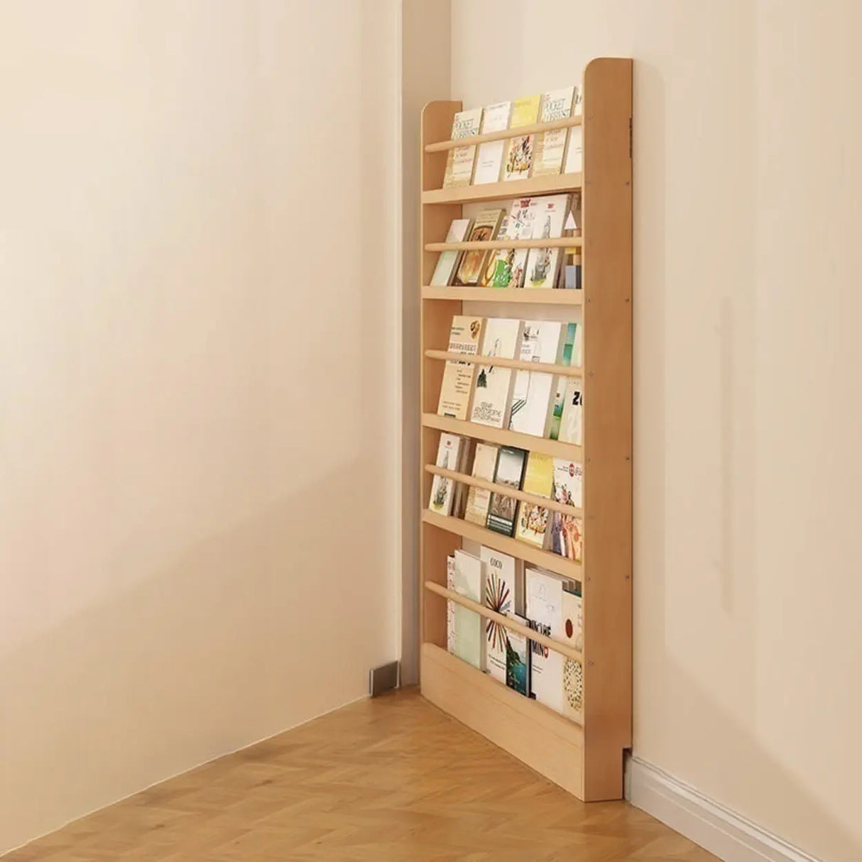 Rustic Natural Finish Wood Vertical Standard Bookcase Image - 6
