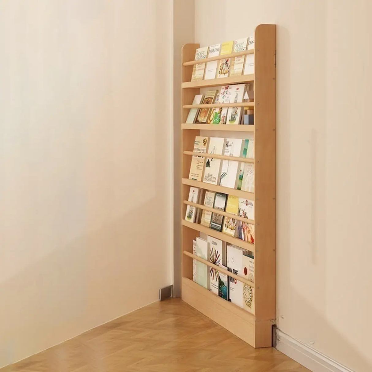 Rustic Natural Finish Wood Vertical Standard Bookcase Image - 7