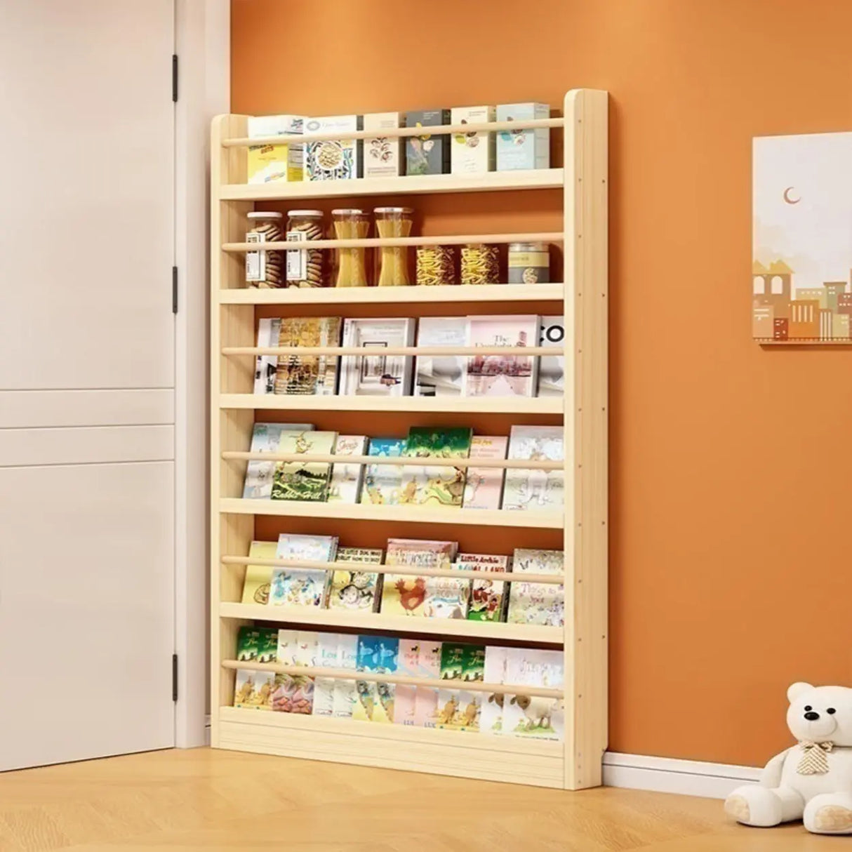 Rustic Natural Finish Wood Vertical Standard Bookcase Image - 8
