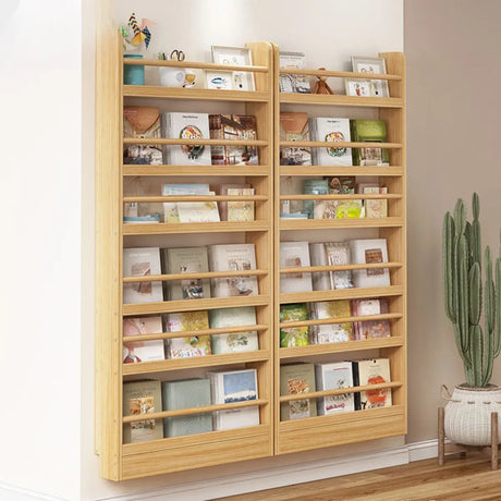 Rustic Natural Finish Wooden Large Storage Bookcase Image - 2