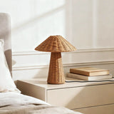 Rustic Natural Rattan Cone Shade Led Table Lamp for Bedroom Image - 2
