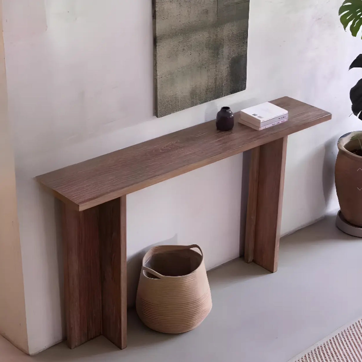 Rustic Natural Rectangular Wood Entryway Console Table Image - 3