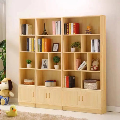 Rustic Natural Wood Vertical Pine Barrister Bookcases Image - 1