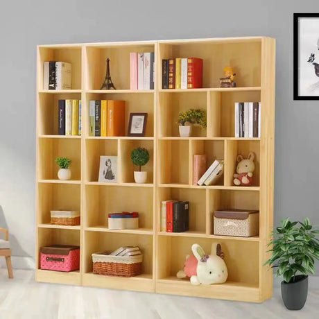 Rustic Natural Wood Vertical Pine Barrister Bookcases Image - 2