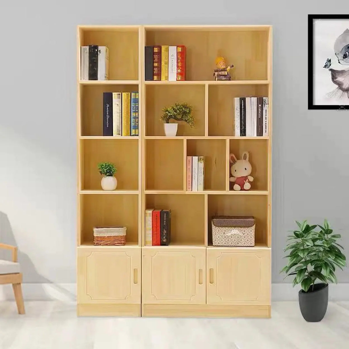 Rustic Natural Wood Vertical Pine Barrister Bookcases Image - 3