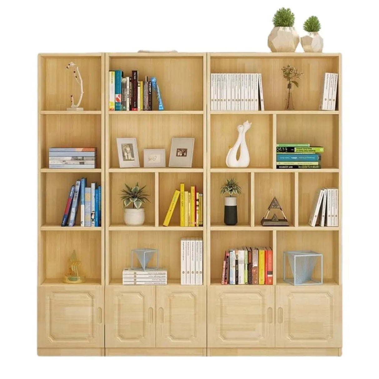 Rustic Natural Wood Vertical Pine Barrister Bookcases Image - 5