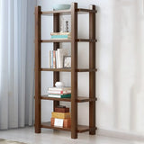 Rustic Open Brown 5-Tiers Wooden Display Bookshelf Image - 1