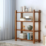 Rustic Open Brown 5-Tiers Wooden Display Bookshelf Image - 9