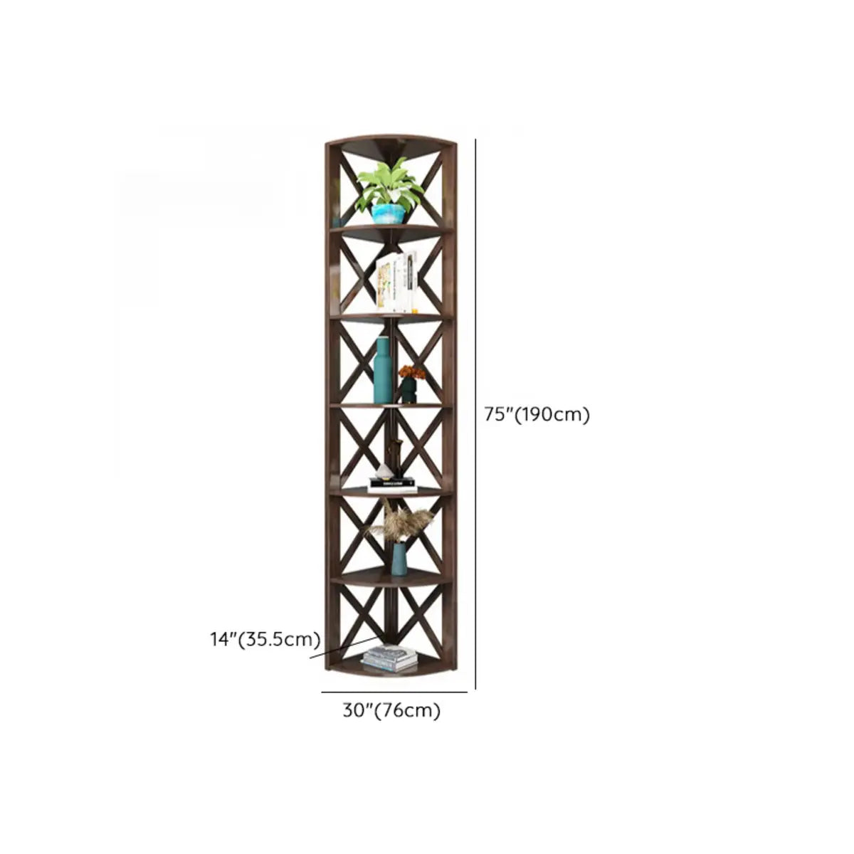 Rustic Open Brown Ladder Wooden Geometric Bookcase 