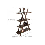 Rustic Open Brown Ladder Wooden Geometric Bookcase Image - 12