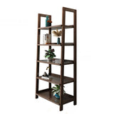 Rustic Open Brown Ladder Wooden Geometric Bookcase Image - 5