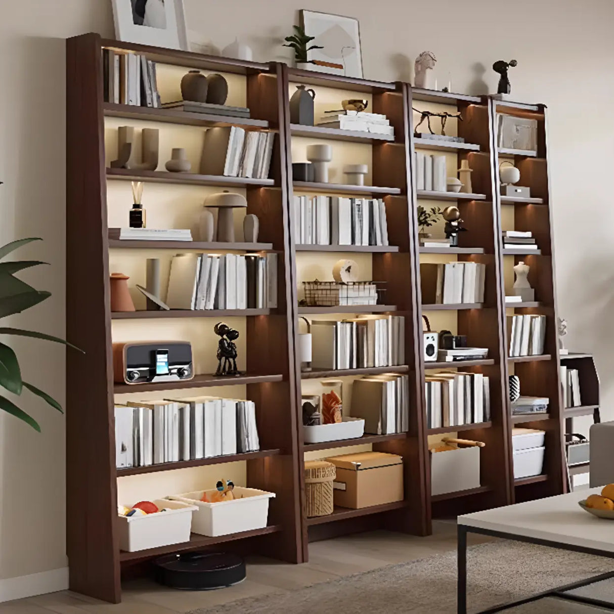 Rustic Open Cube Walnut Shelves Ladder Bookcase Brown Image - 1