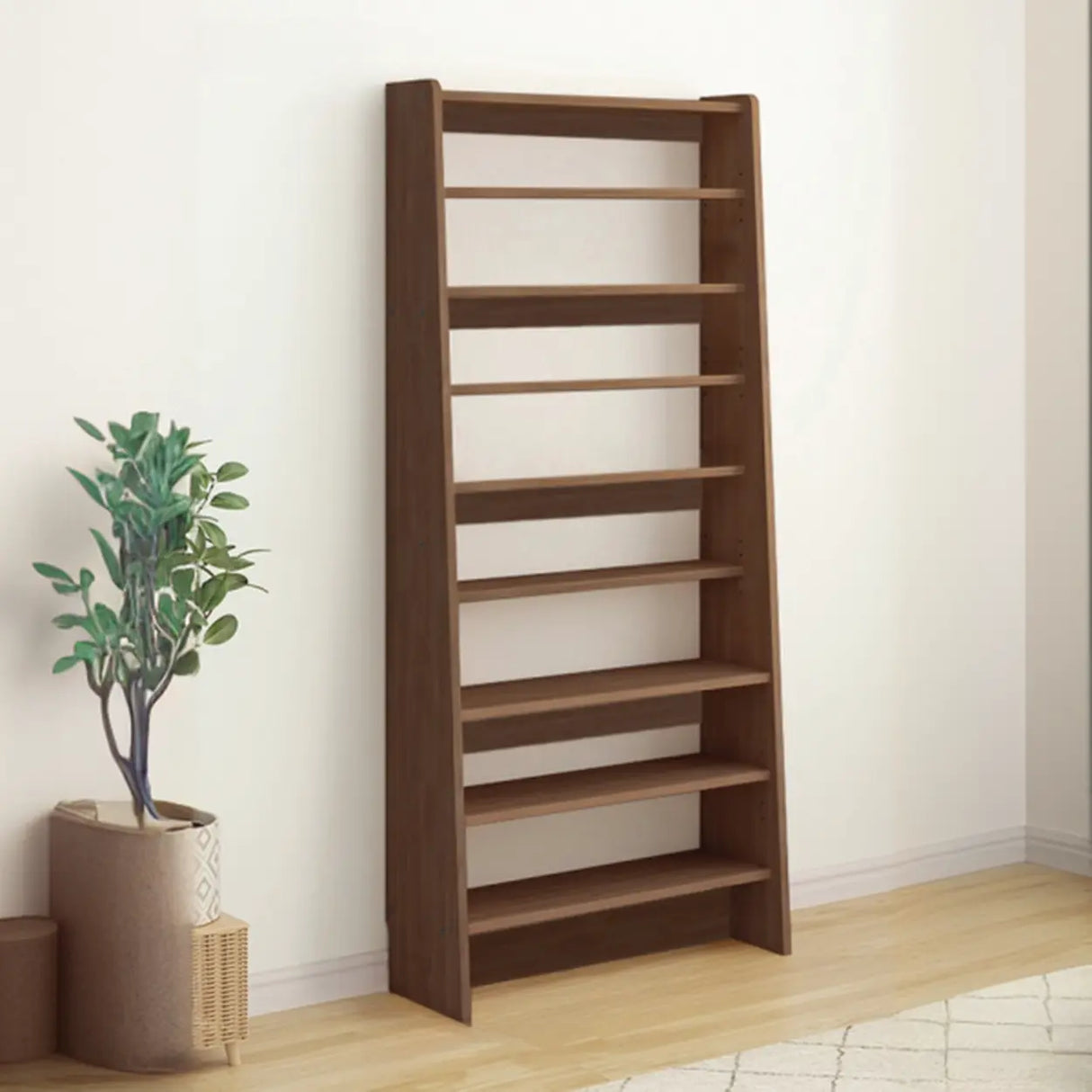Rustic Open Cube Walnut Shelves Ladder Bookcase Brown Image - 2