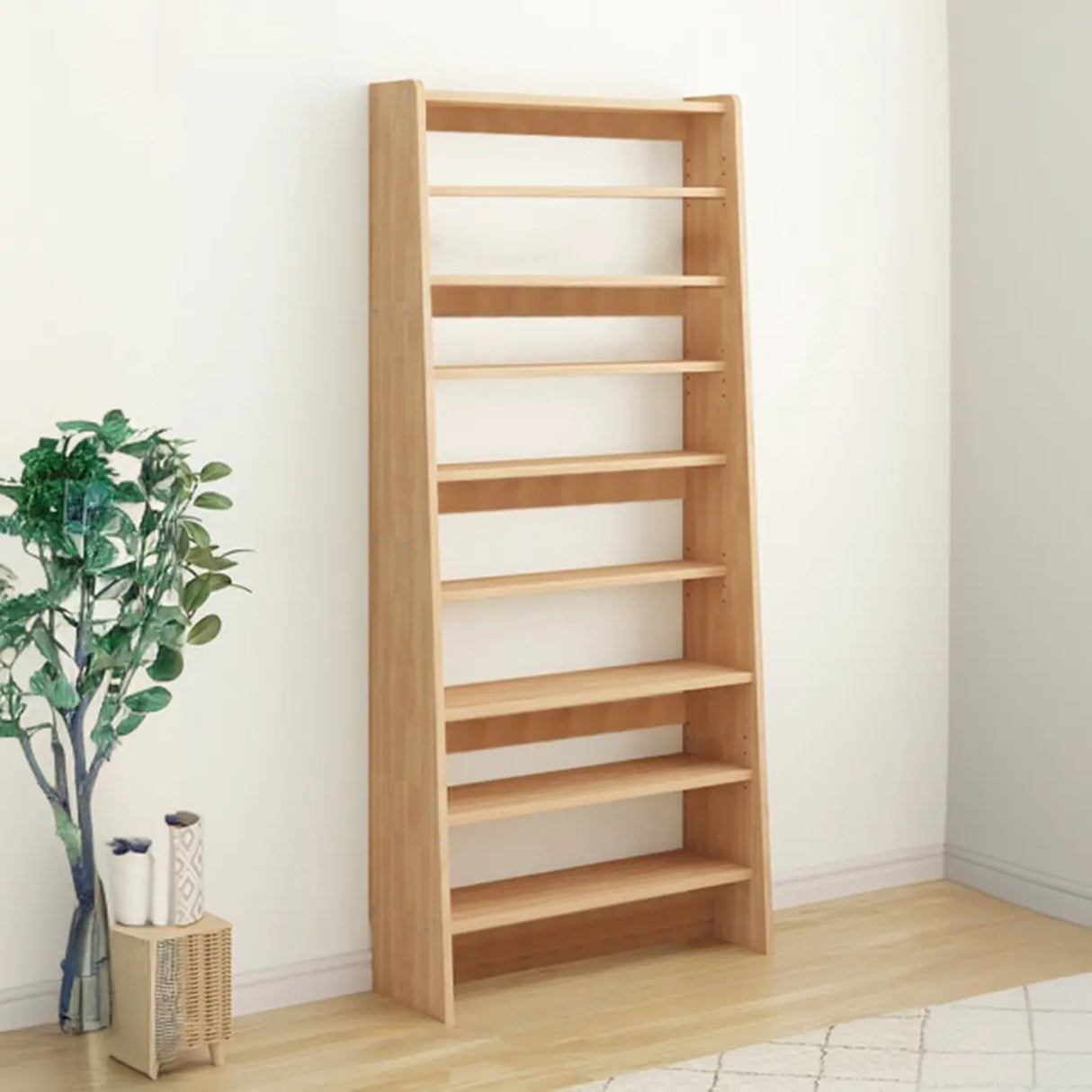 Rustic Open Cube Walnut Shelves Ladder Bookcase Brown Image - 7