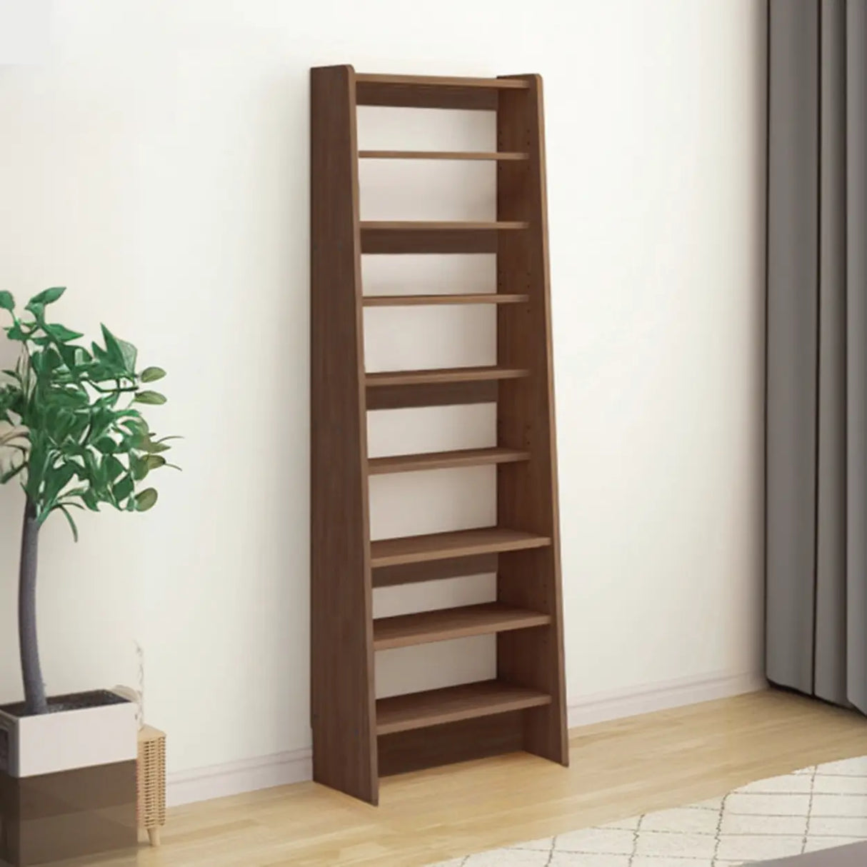 Rustic Open Cube Walnut Shelves Ladder Bookcase Brown Image - 3