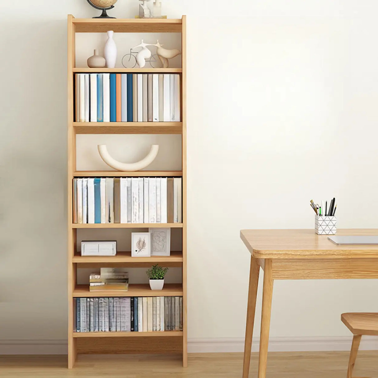 Rustic Open Cube Walnut Shelves Ladder Bookcase Brown Image - 4