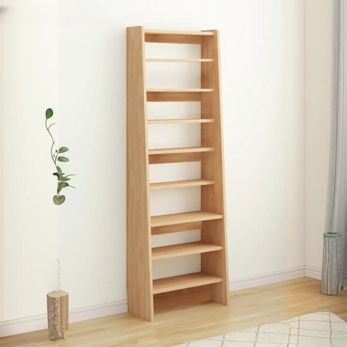 Rustic Open Cube Walnut Shelves Ladder Bookcase Brown Image - 9