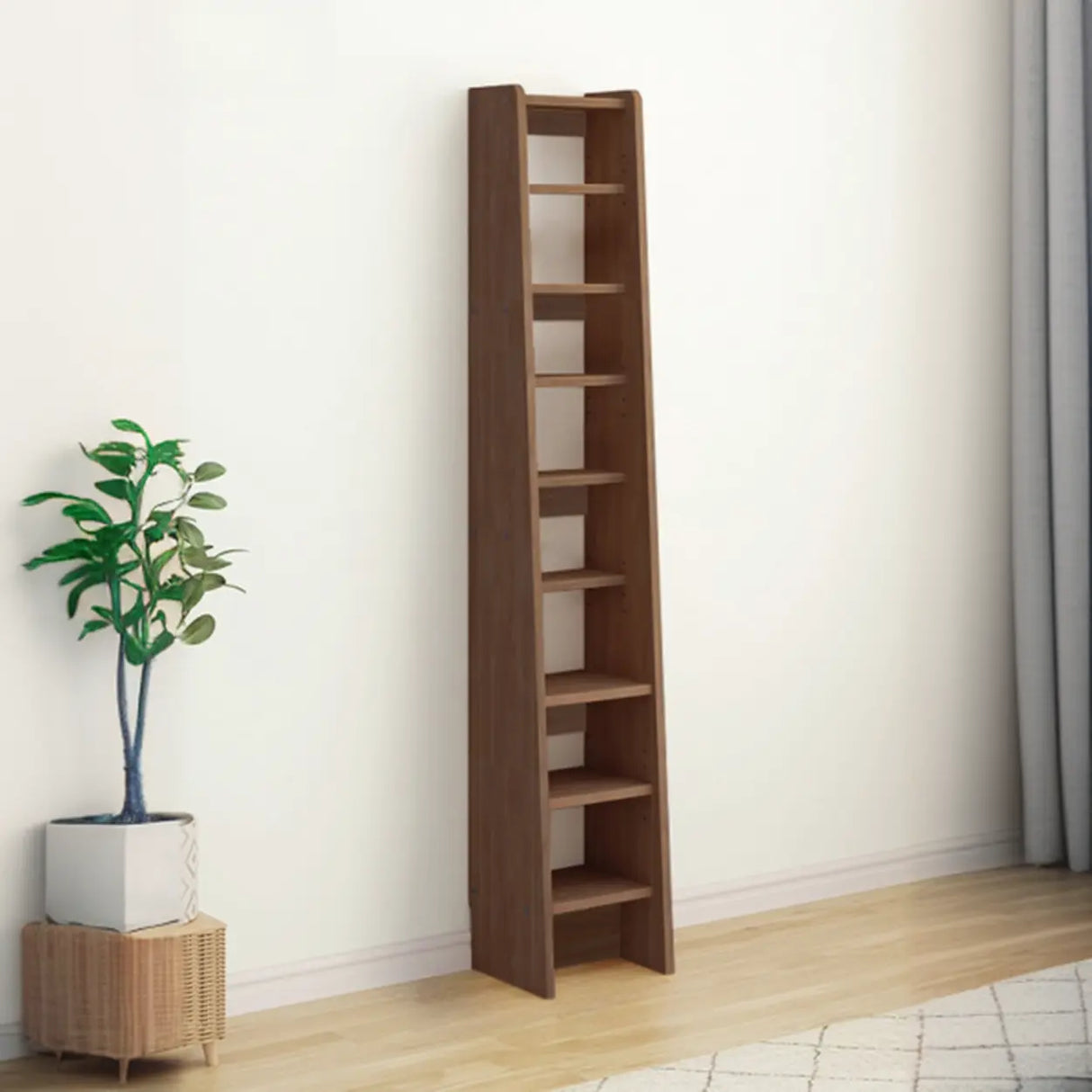 Rustic Open Cube Walnut Shelves Ladder Bookcase Brown Image - 5