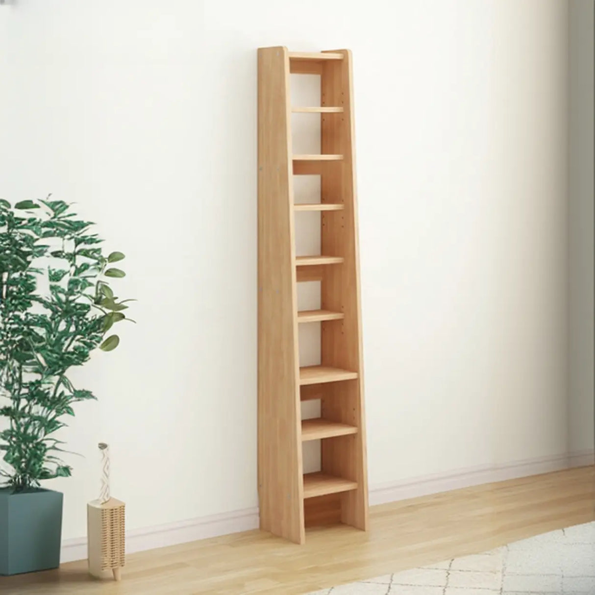 Rustic Open Cube Walnut Shelves Ladder Bookcase Brown Image - 11