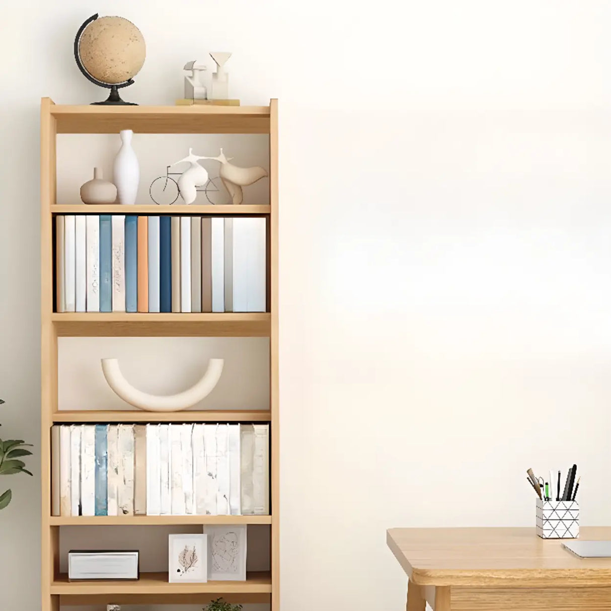 Rustic Open Cube Walnut Shelves Ladder Bookcase Brown Image - 13