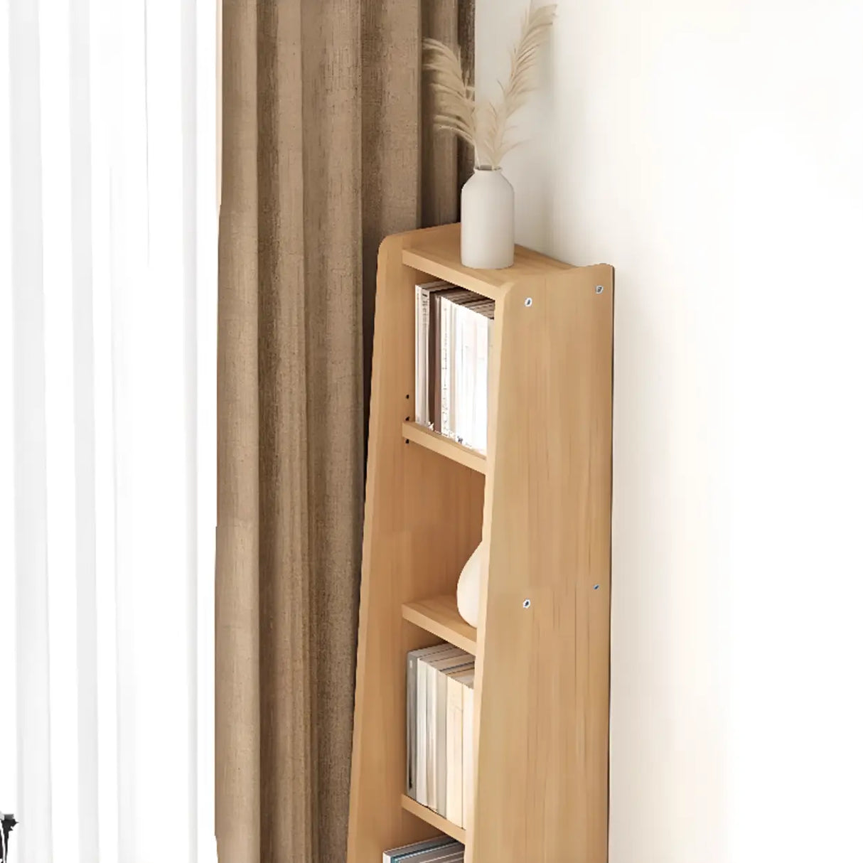 Rustic Open Cube Walnut Shelves Ladder Bookcase Brown Image - 14