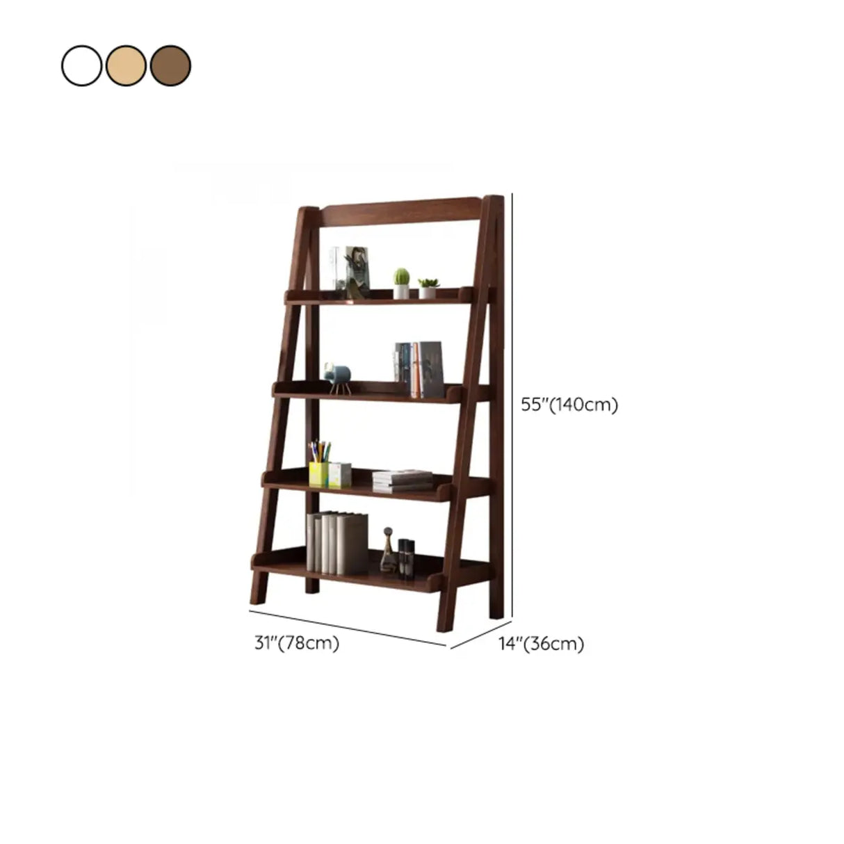 Rustic Open Ladder Wooden Vertical Display Bookshelf 