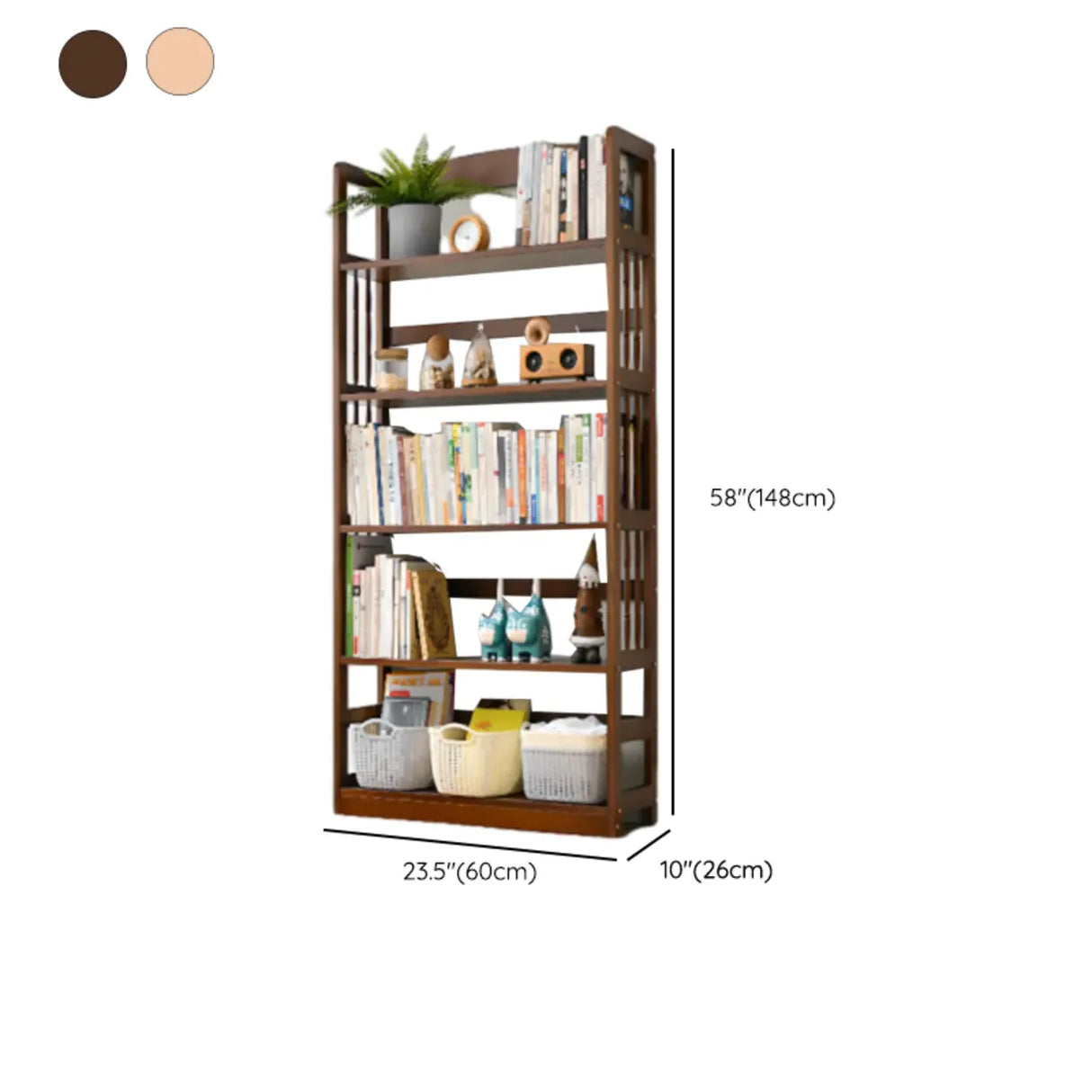 Rustic Open Natural Wood Standard Storage Bookshelf 